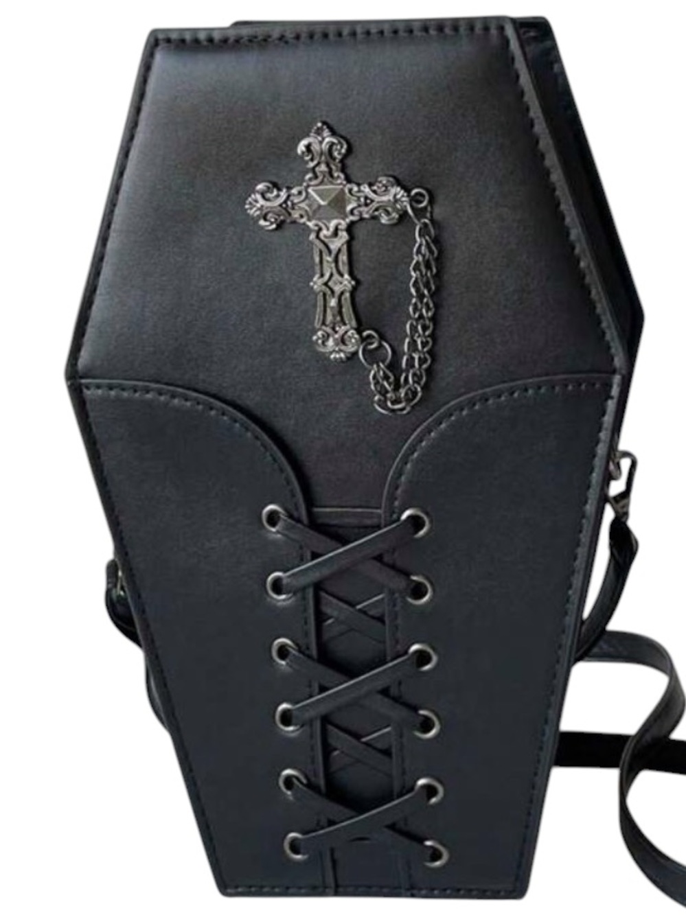 Gothic Cross Coffin Crossbody Bag in Black